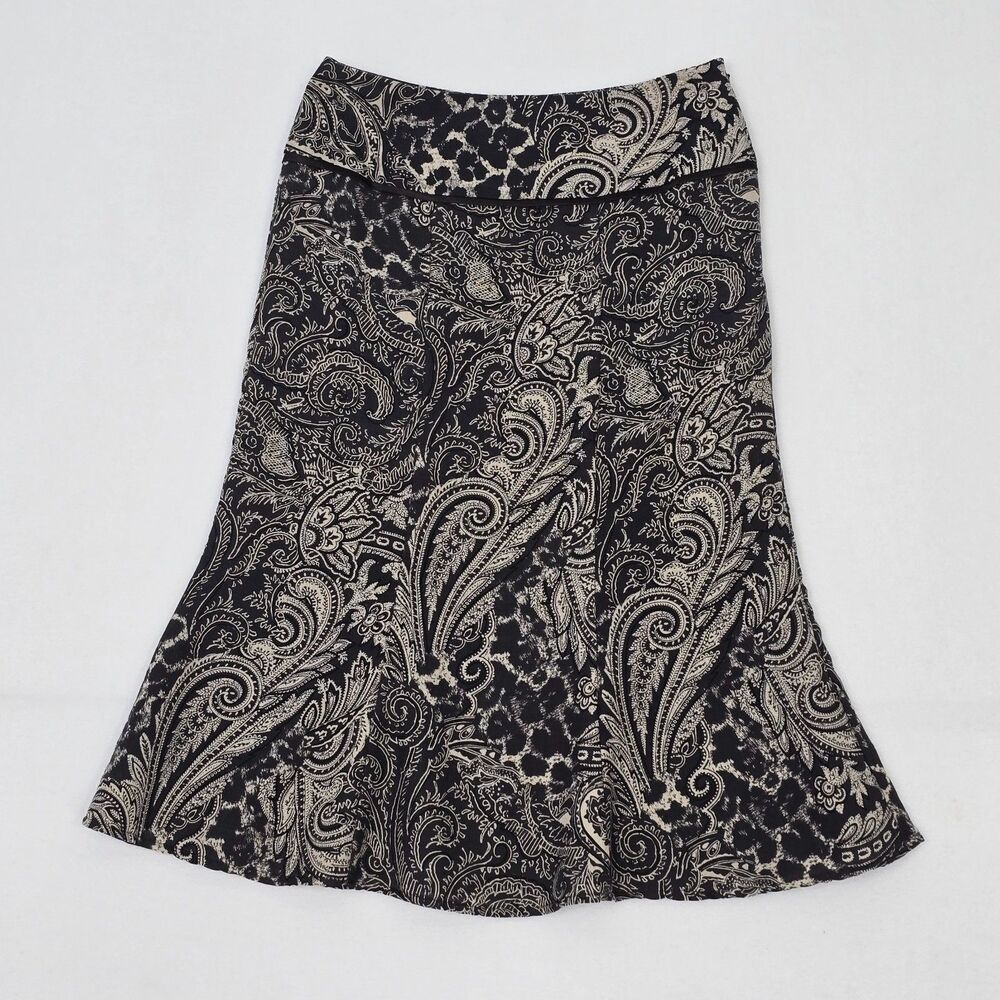 Pendleton Womens 2 Petite Black Cream Off White Paisley Wool Silk Trumpet Skirt